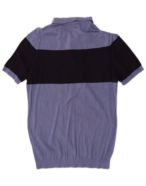 Suéter masculino Massimo Dutti com gola polo e bloco colorido azul médio