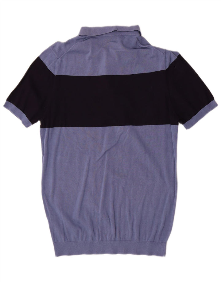 Suéter masculino Massimo Dutti com gola polo e bloco colorido azul médio