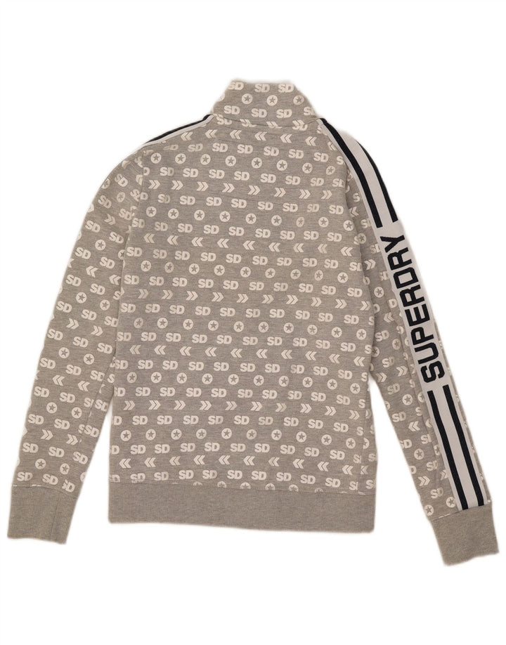 Superdry Womens Graphic Tracksuit Top Jacket UK 10 Pequeno Algodão Cinza