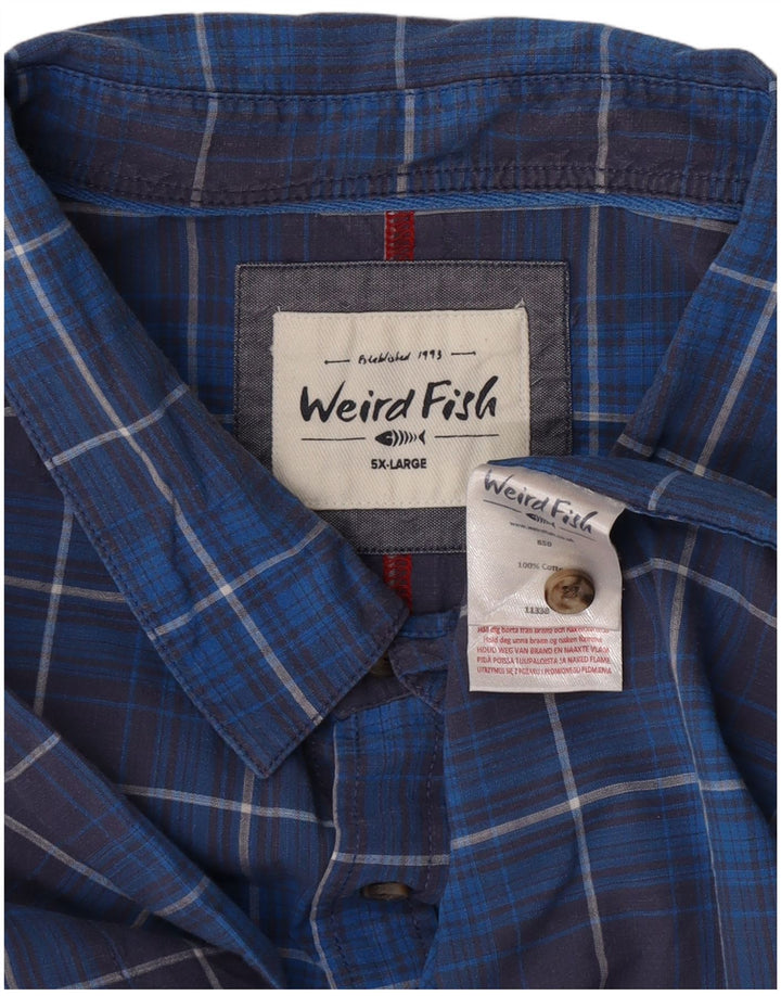 Camisa masculina de manga curta Weird Fish 5XL algodão xadrez azul