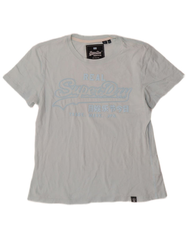 Camiseta feminina Superdry com estampa gráfica UK 12 algodão azul médio
