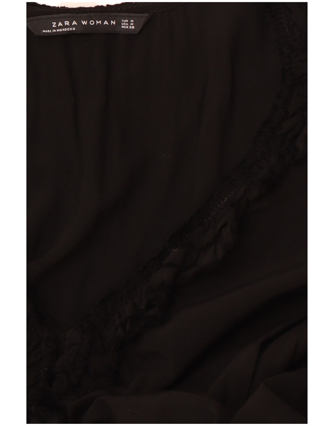 ZARA Vestido feminino com babados na frente e manga comprida evasê Reino Unido 12 médio preto