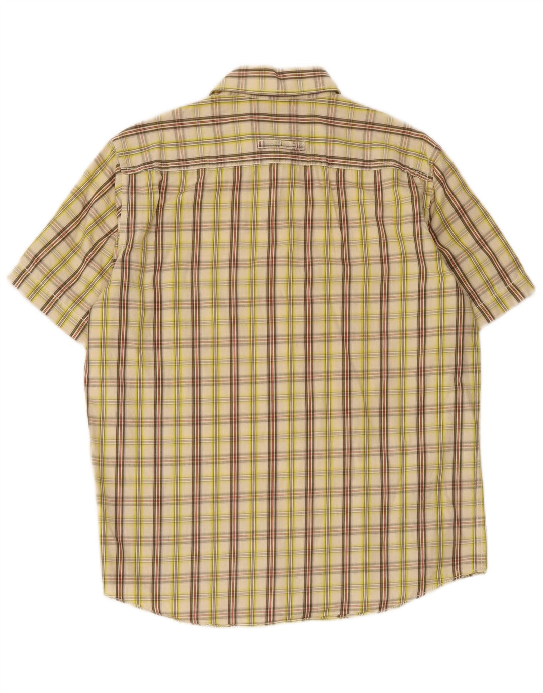 Camisa masculina Camel Active de manga curta com ajuste moderno, algodão xadrez bege médio