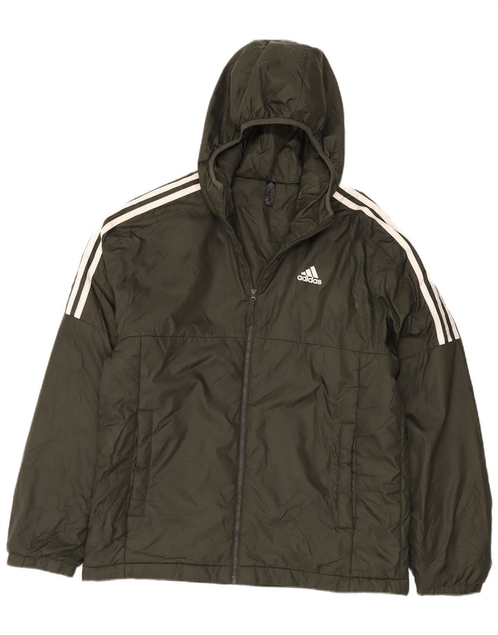 Jaqueta acolchoada com capuz masculina Adidas UK 38 Poliéster cáqui médio