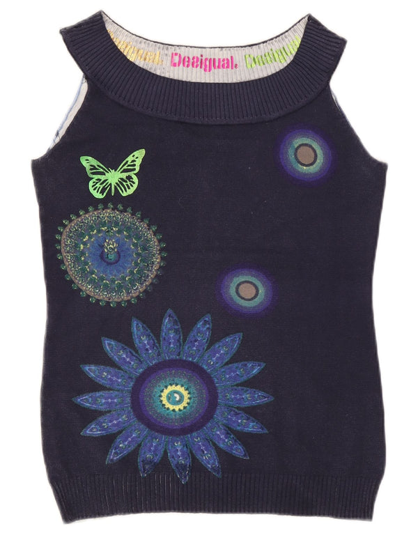 Regata feminina Desigual com colete UK 10 pequena borboleta floral azul marinho