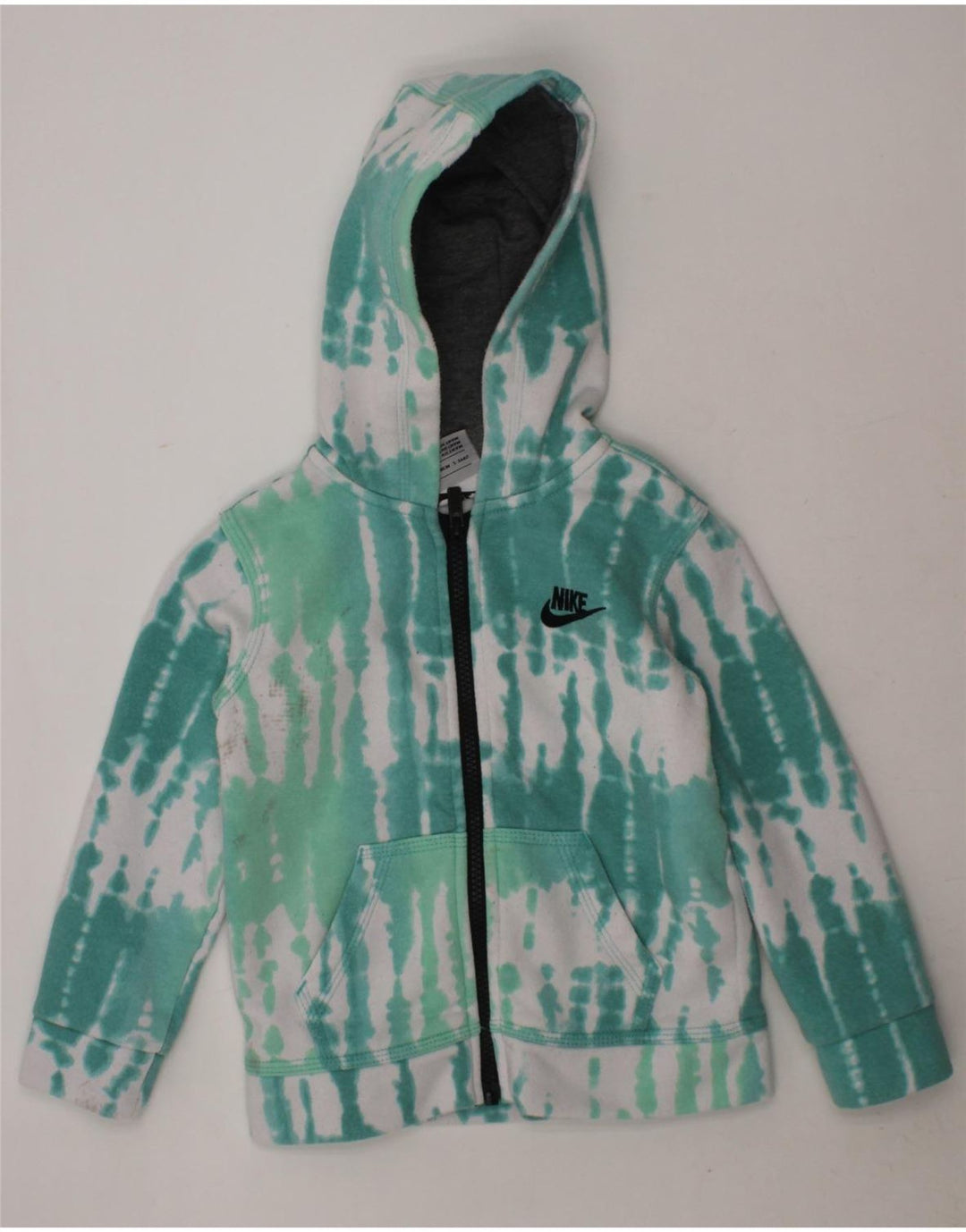 NIKE Boys Zip Hoodie Sweater 2-3 Years Green Tie Dye Cotton Vintage Nike and Second-Hand Nike from Messina Hembry 