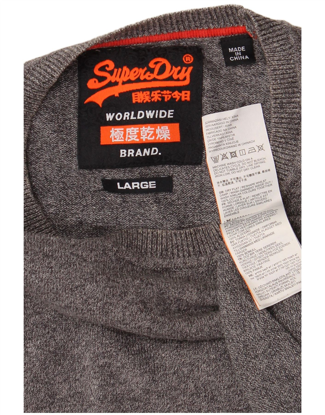 Suéter masculino SUPERDRY com gola redonda, grande algodão cinza