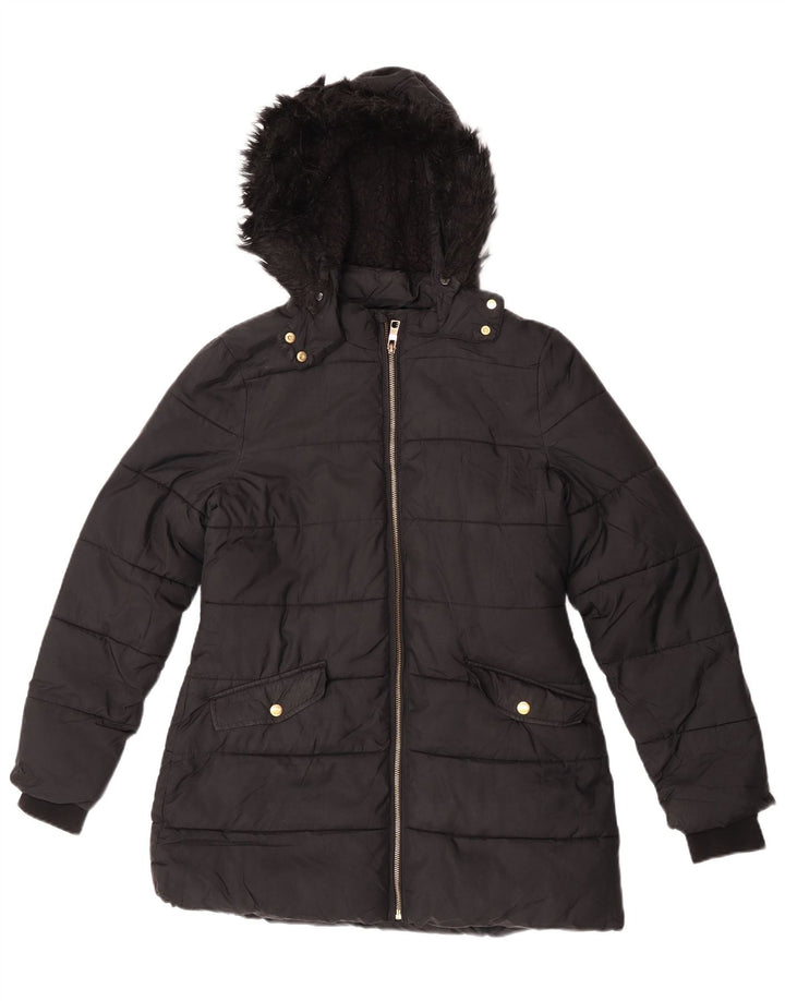 Casaco acolchoado com capuz para meninas Marks & Spencer 12-13 anos preto poliéster