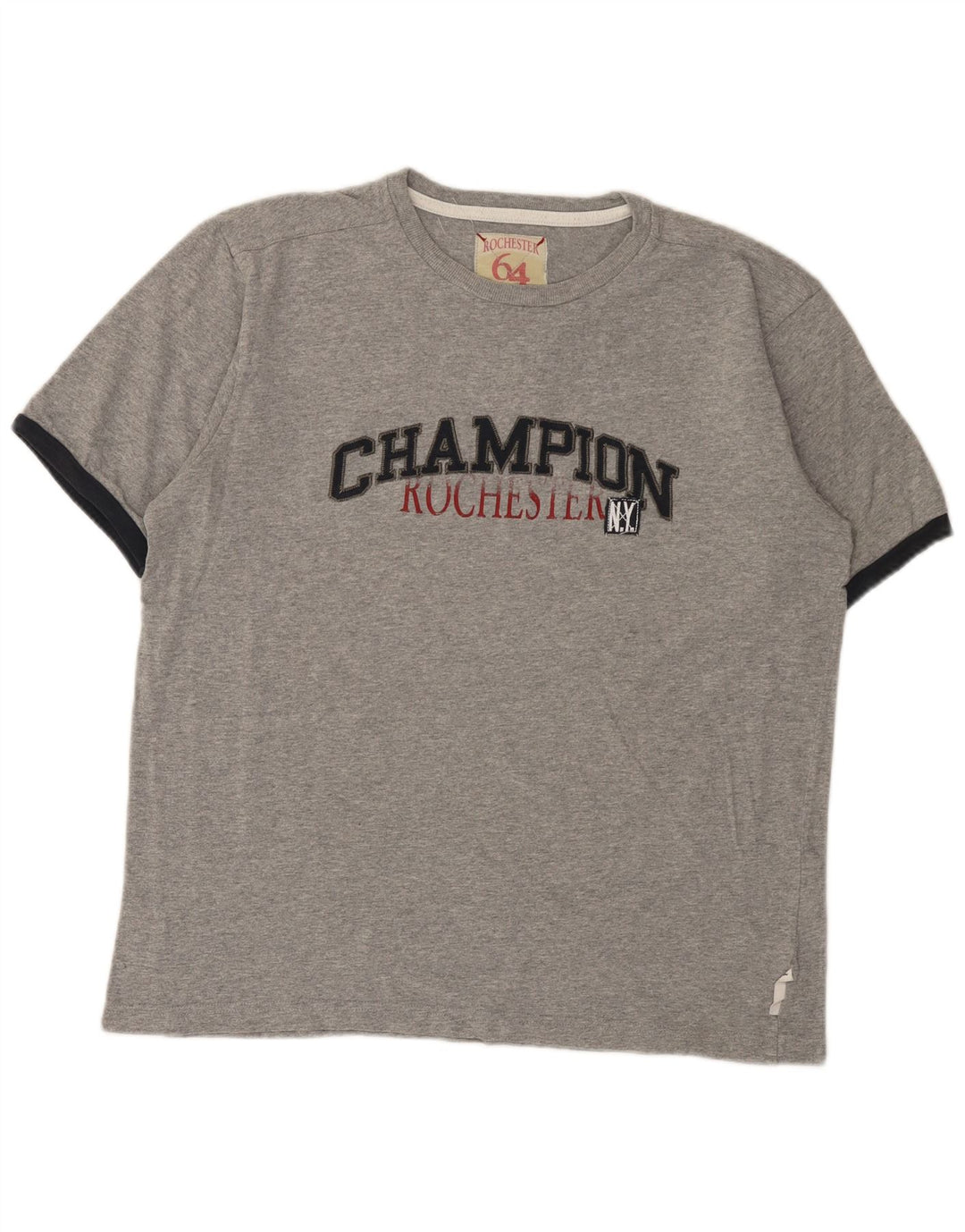 Camiseta masculina Champion NY Rochester gráfica grande cinza manchada