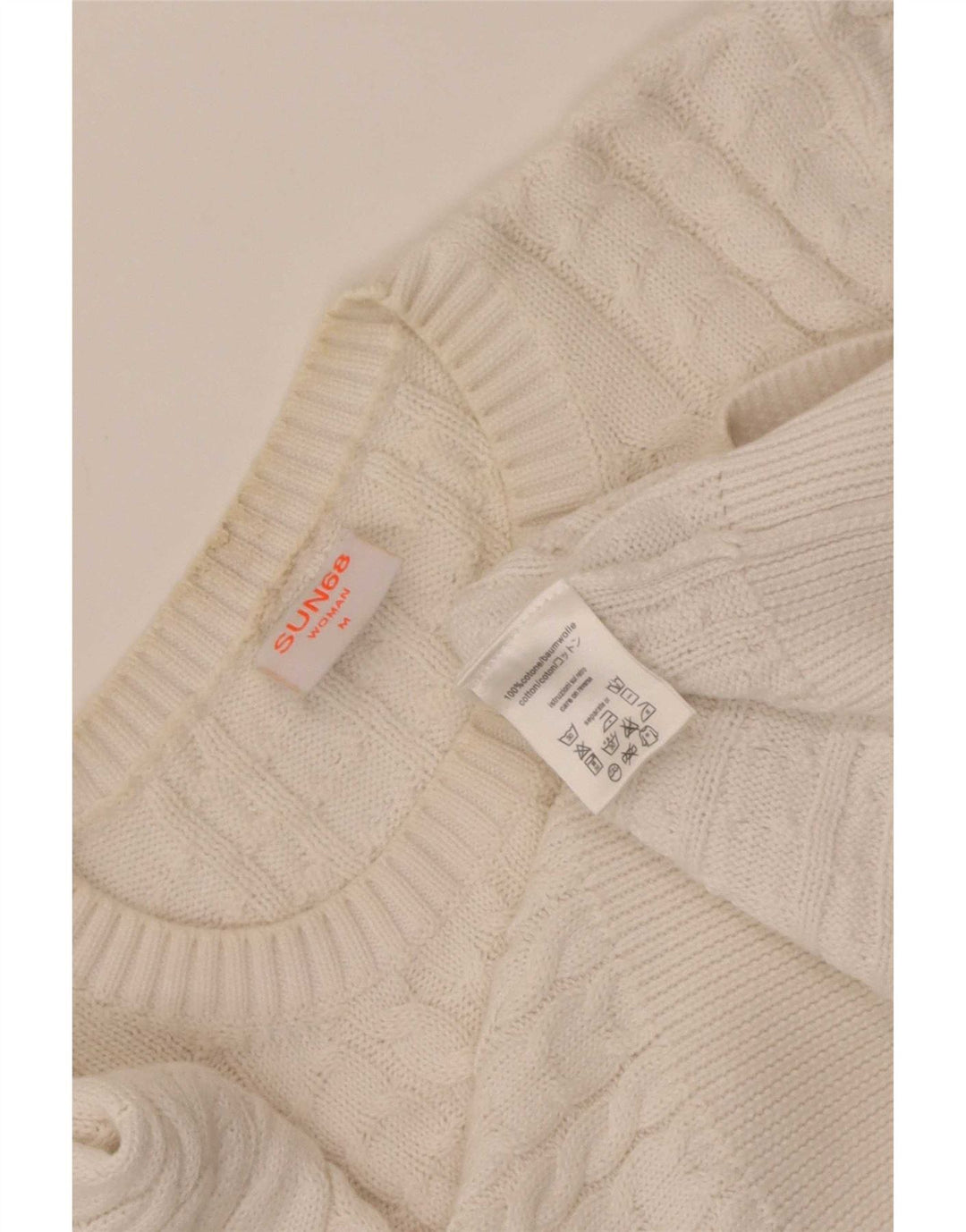 Suéter feminino Sun68 com gola canoa e algodão branco médio UK 12