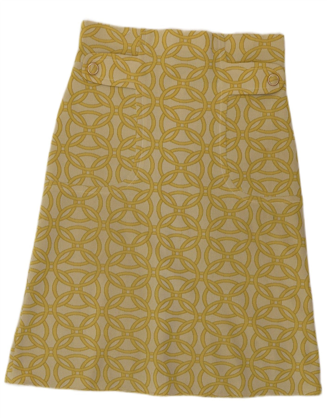 Saia feminina vintage linha A W30 médio amarelo geométrico