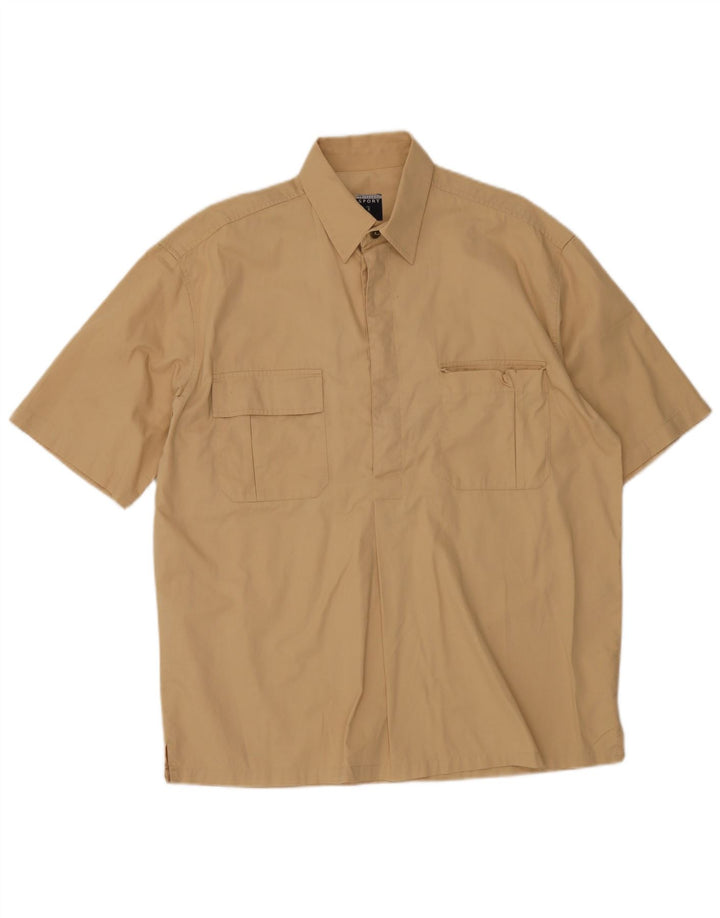 Camisa masculina de manga curta Trussardi algodão bege médio