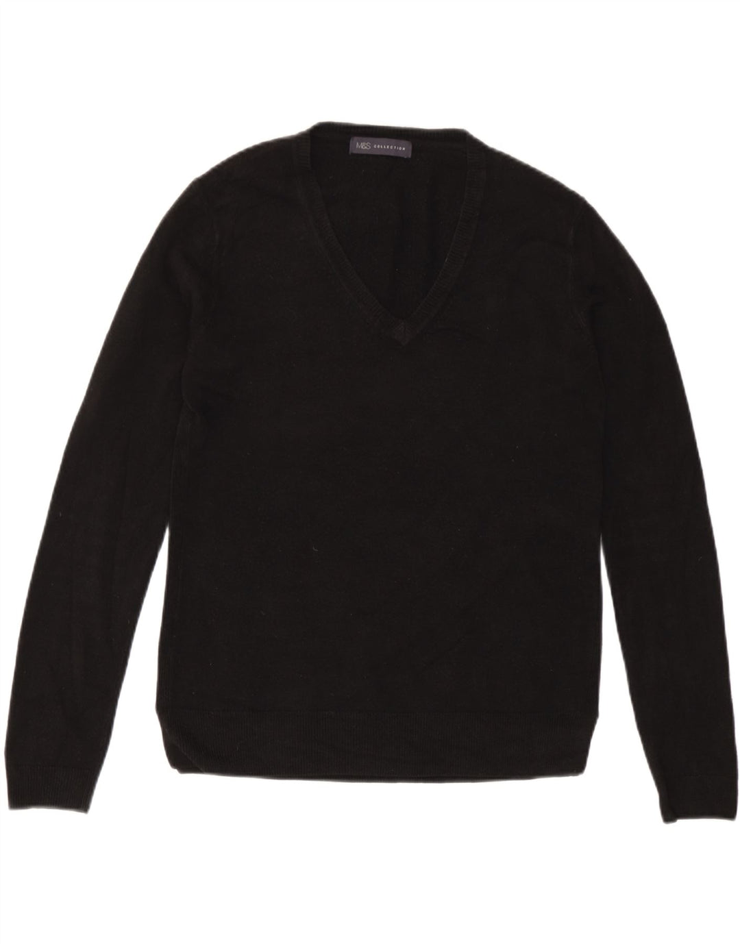 Suéter feminino Marks & Spencer com decote em V Reino Unido 12 acrílico preto médio