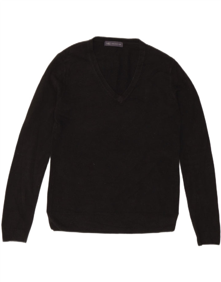 Suéter feminino Marks & Spencer com decote em V Reino Unido 12 acrílico preto médio