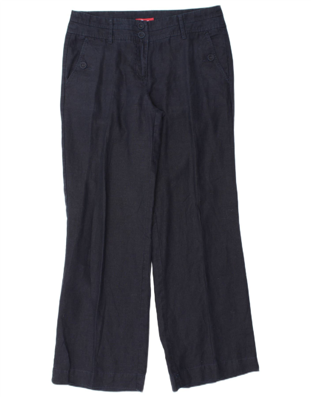 Calça chino feminina MONSOON com perna larga Reino Unido 10 pequena W32 L31 linho azul marinho