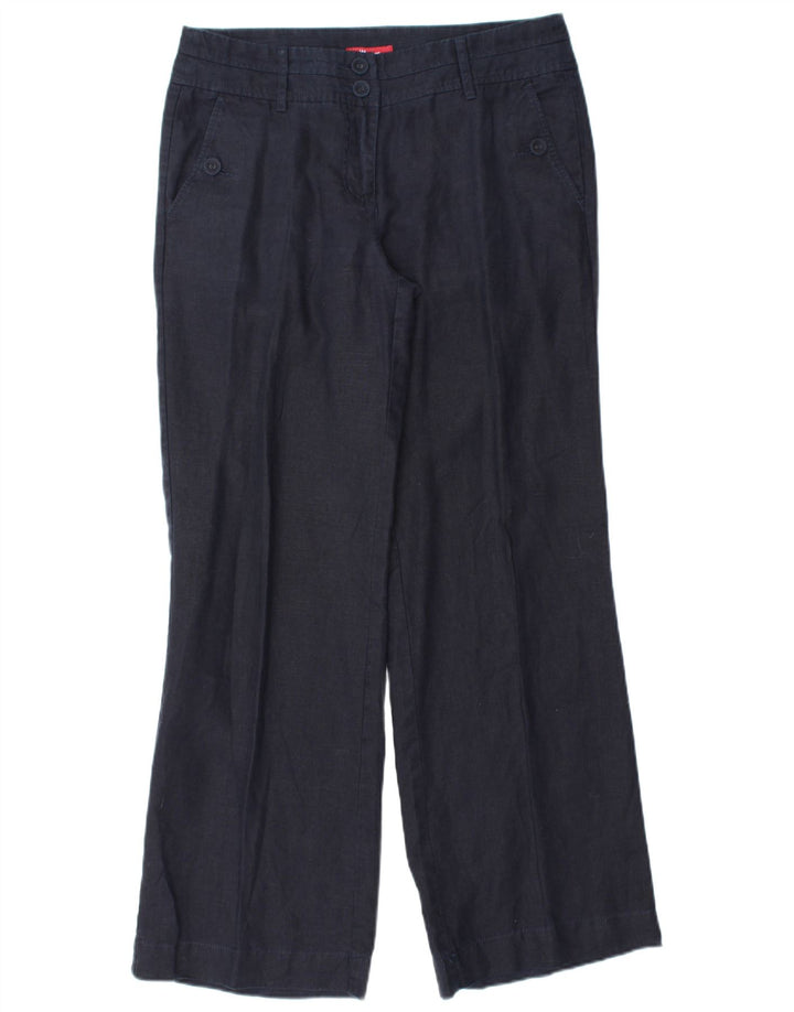 Calça chino feminina MONSOON com perna larga Reino Unido 10 pequena W32 L31 linho azul marinho