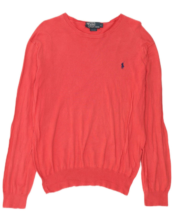 Polo Ralph Lauren Suéter masculino slim fit com gola redonda, grande algodão vermelho