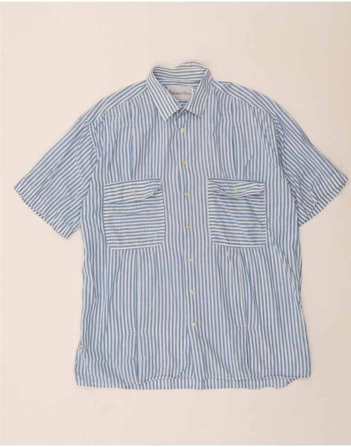 Camisa masculina vintage de manga curta XL listrada azul