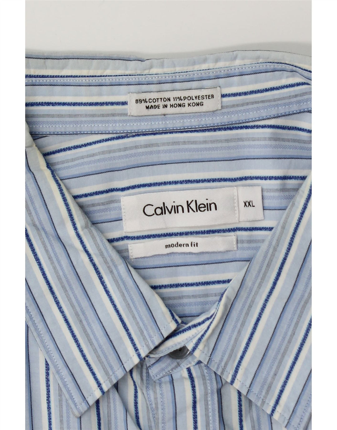CALVIN KLEIN Camisa masculina de ajuste moderno 2XL algodão listrado azul