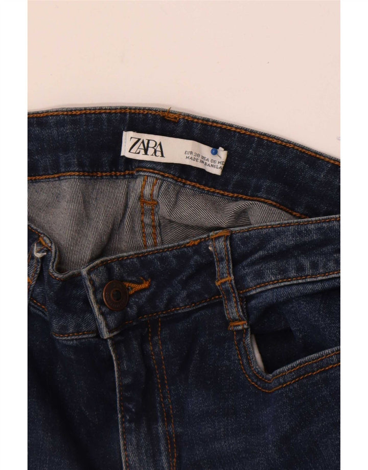 Zara Calça Jeans Feminina Crop Flared EU 38 Pequeno W28 L26 Azul