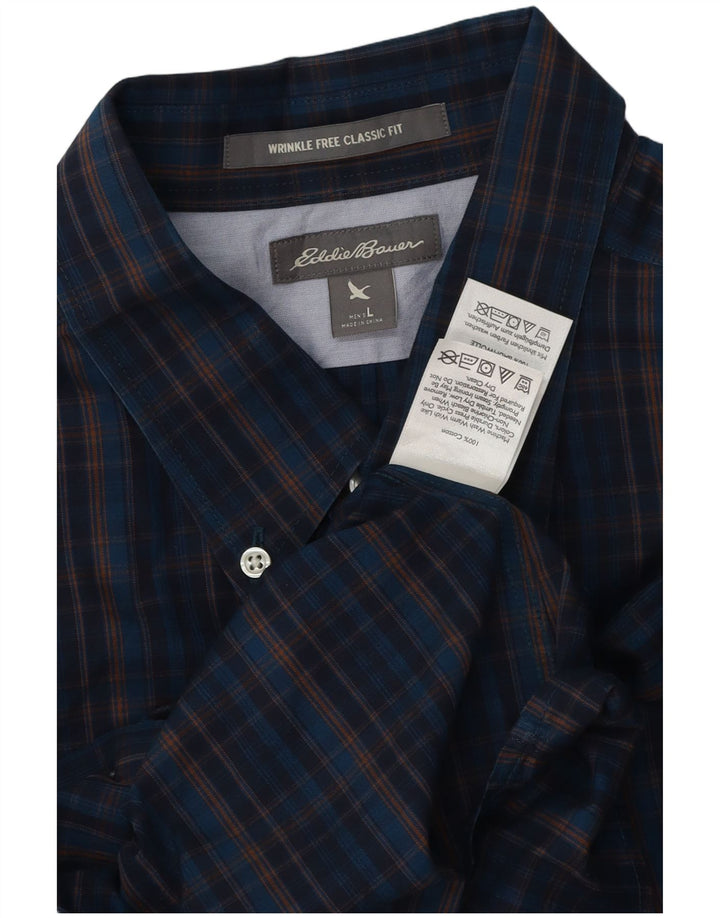 Camisa masculina Eddie Bauer Classic Fit grande algodão xadrez azul marinho