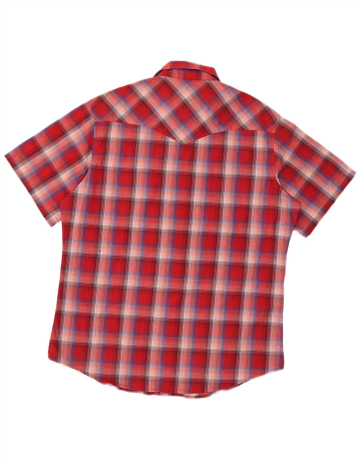 Wrangler Camisa masculina de manga curta grande algodão xadrez vermelho