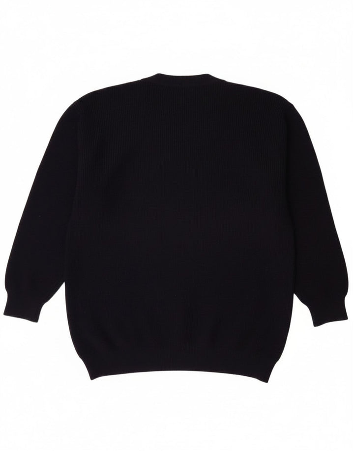 Suéter cardigã masculino vintage grande azul marinho lã nova