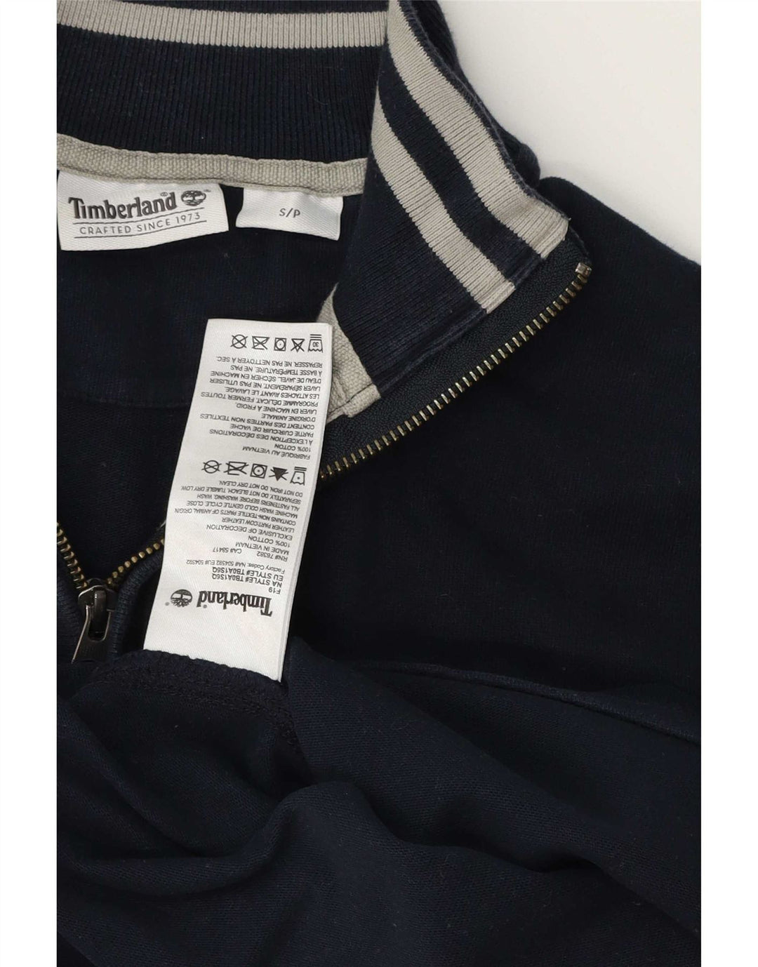 Moletom masculino Timberland com zíper e gola pequena algodão azul marinho
