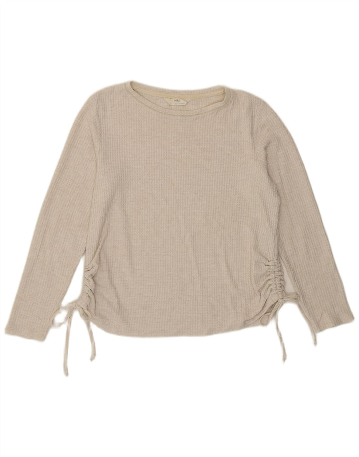 Top feminino Marks & Spencer manga comprida Reino Unido 12 viscose bege médio