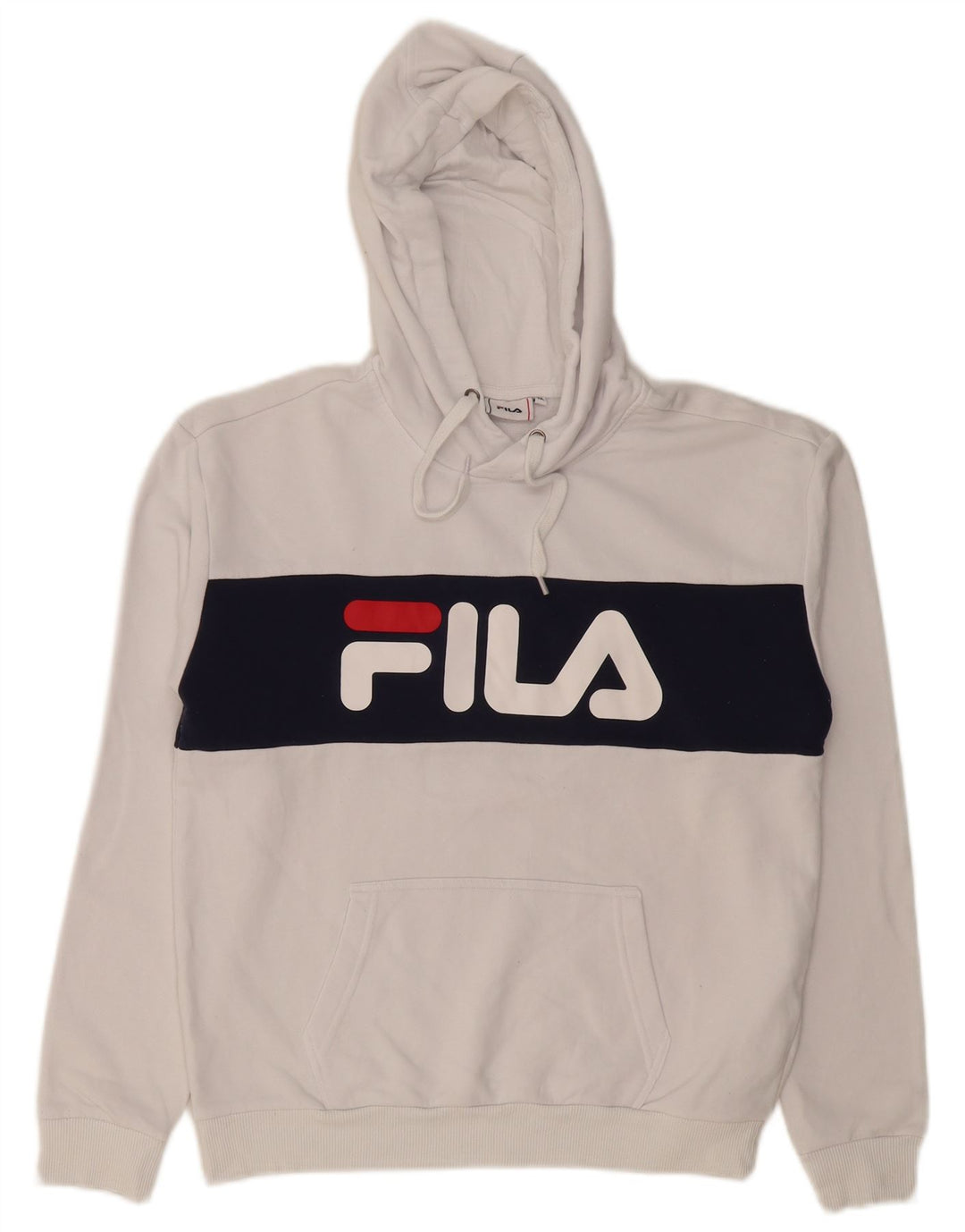 Pulôver feminino com capuz gráfico FILA UK 14 algodão colorblock branco médio