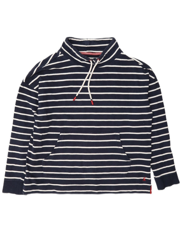 Joules moletom feminino jumper UK 14 grande algodão listrado azul marinho