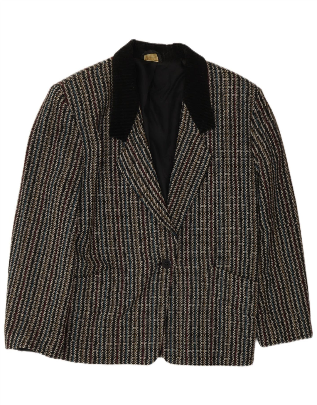 Jaqueta blazer feminina vintage com 1 botão Reino Unido 10 pequena xadrez multicolorida