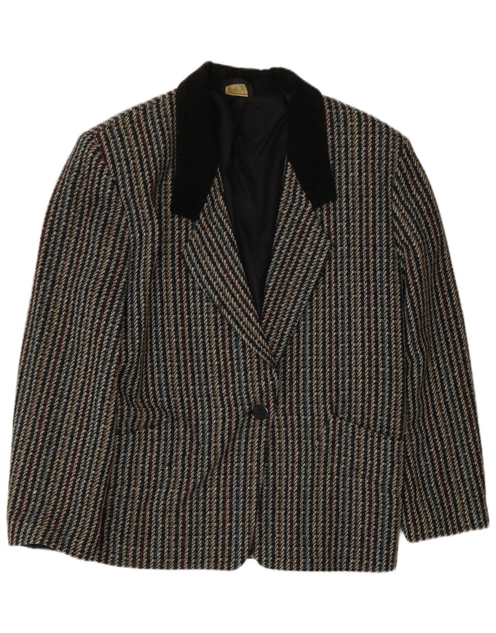 Jaqueta blazer feminina vintage com 1 botão Reino Unido 10 pequena xadrez multicolorida
