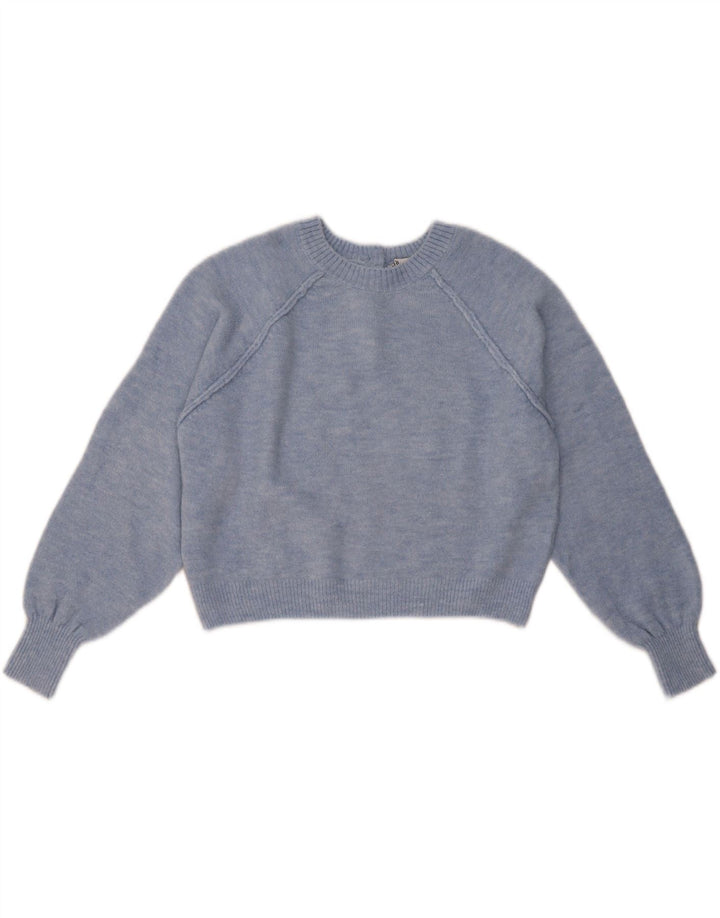 Suéter feminino ZARA com gola redonda grande e gola redonda, tamanho 10, azul pequeno