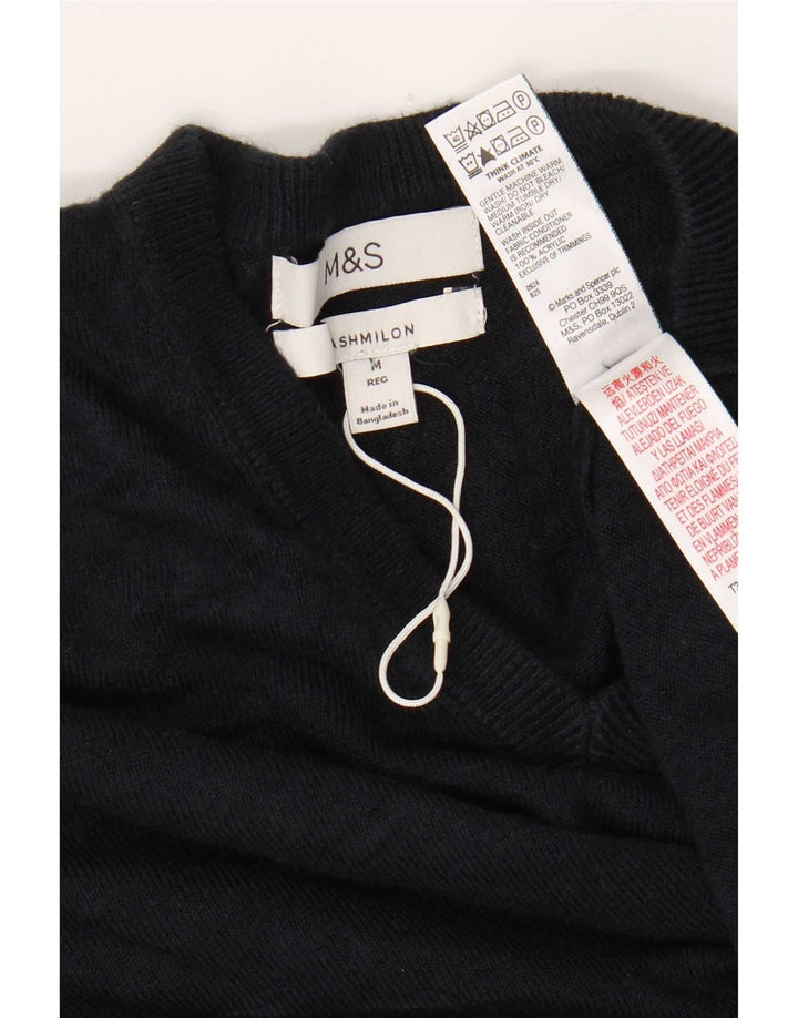 Suéter masculino Marks & Spencer com decote em V médio azul marinho acrílico