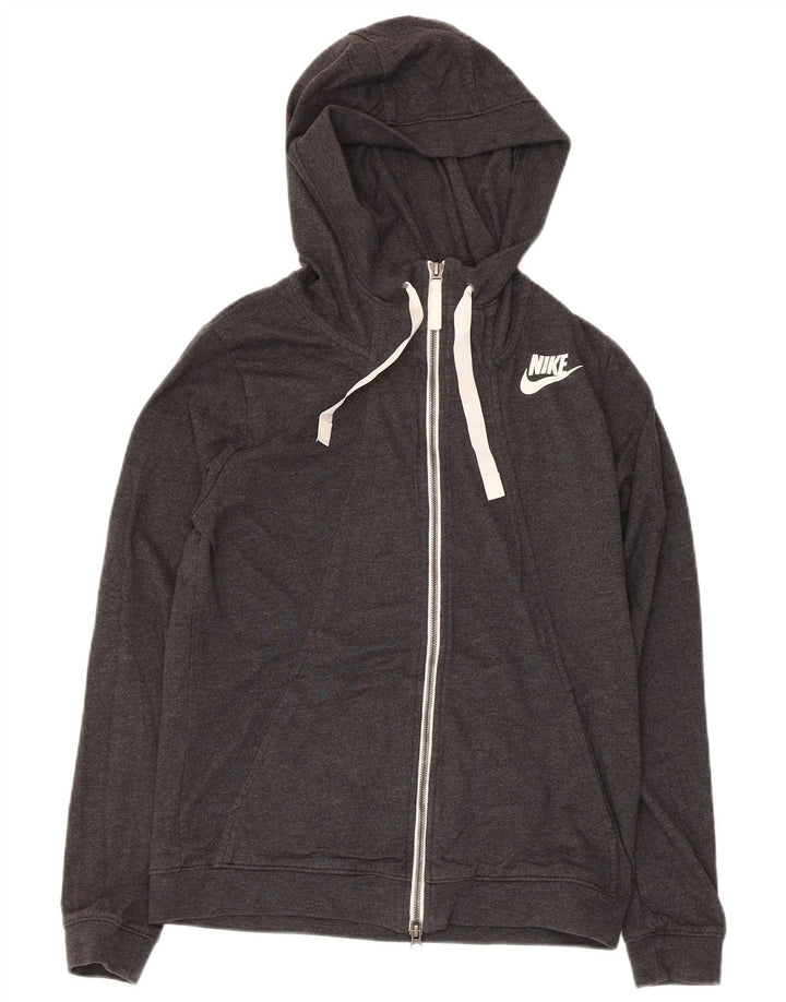 Suéter Nike feminino com capuz e zíper UK 12 poliéster cinza médio