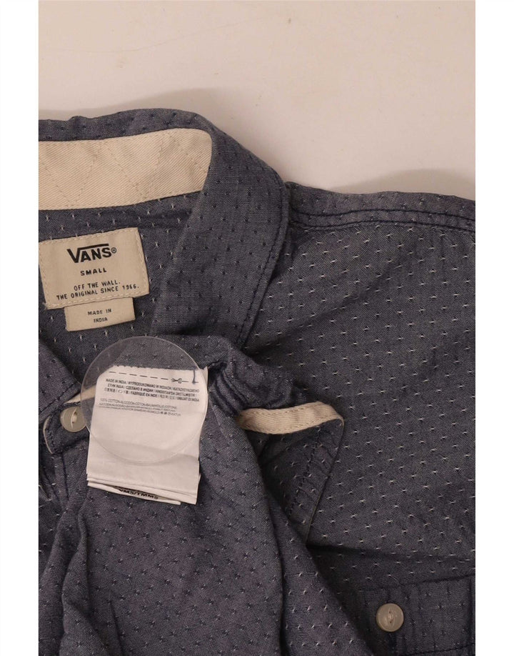 Camisa masculina Vans manga curta regular fit pequena azul manchada de algodão