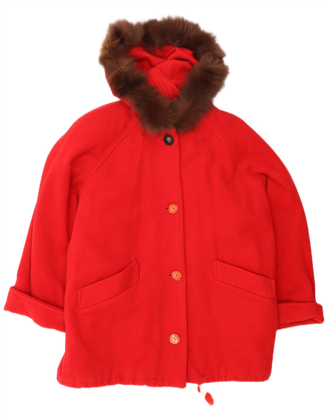 Sobretudo oversized com capuz feminino vintage Reino Unido 14 lã vermelha média