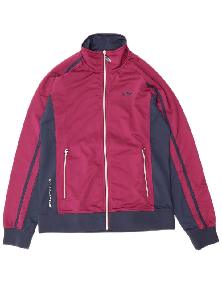 ASICS Womens Tracksuit Top Jacket UK 14 Grande Roxo Colourblock Poliéster
