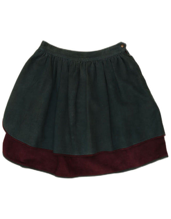 Saia evasê feminina vintage IT 40 pequena W26 verde colorblock