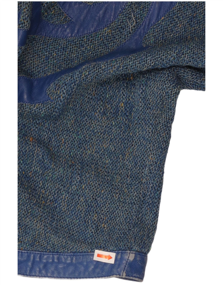 Suéter cardigã feminino vintage VINTAGE Reino Unido 16 grande azul manchado