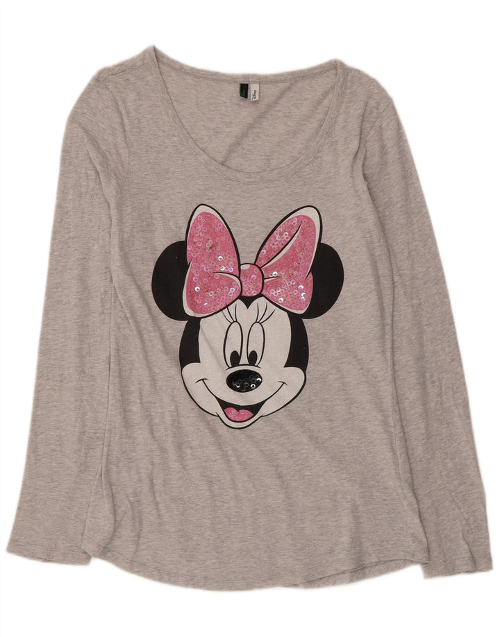 Benetton Camiseta feminina Minnie gráfica manga comprida algodão cinza médio