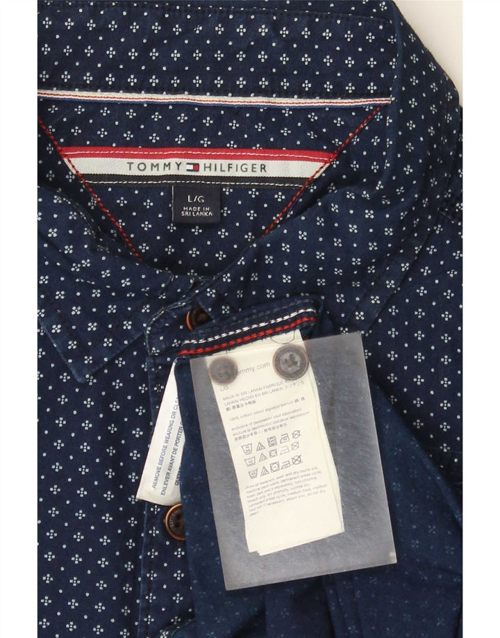 Camisa masculina Tommy Hilfiger com estampa abstrata grande algodão azul marinho