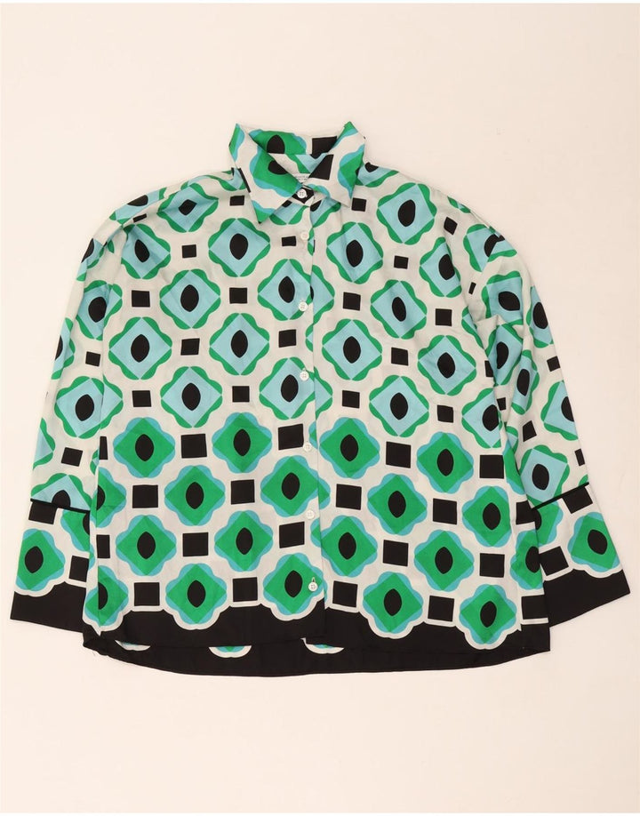Blusa camisa oversized feminina Zara Reino Unido 6 XS poliéster geométrico verde