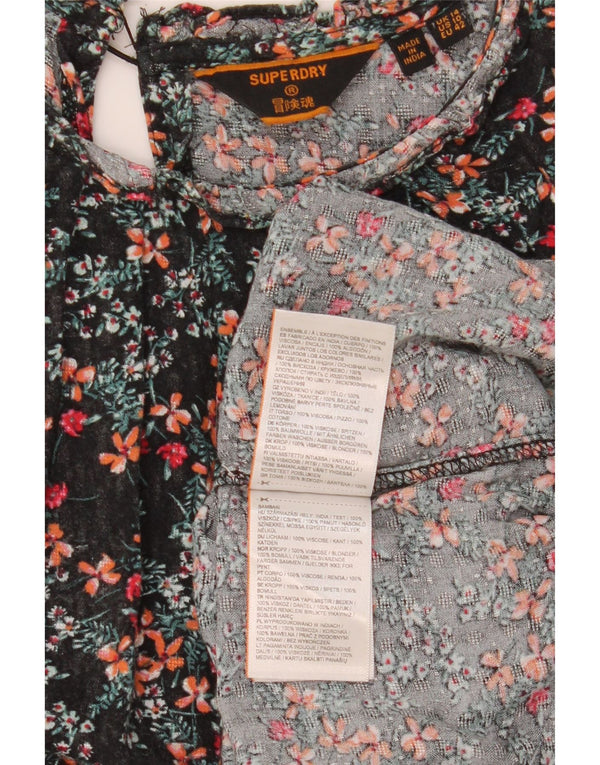Superdry Womens Long Sleeve Oversized Blouse Top UK 14 Large Black Floral