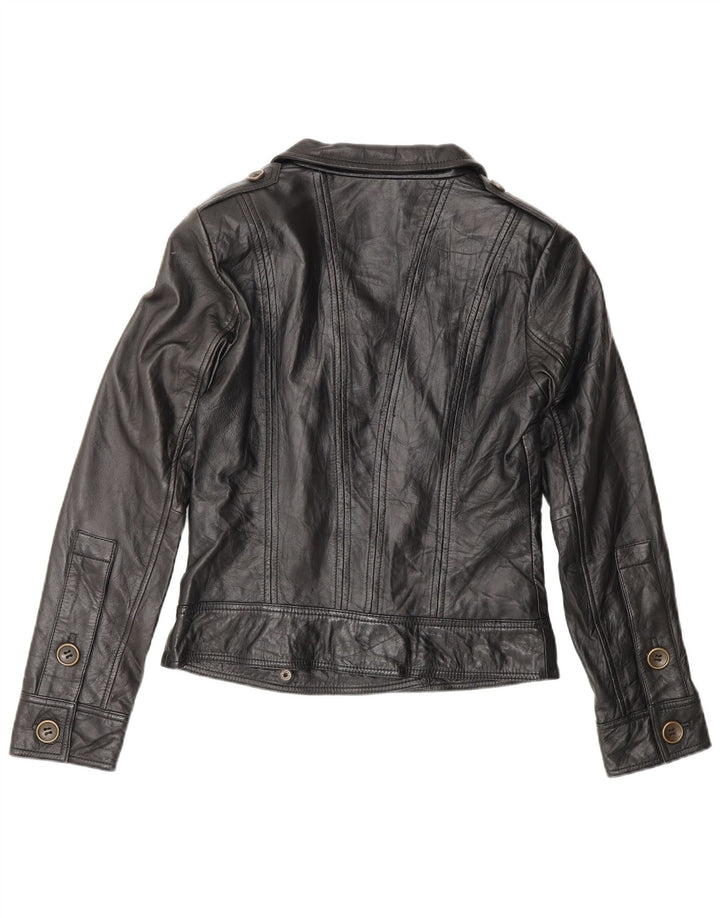 Promod jaqueta feminina de couro para motociclista UK 8 pequena preta