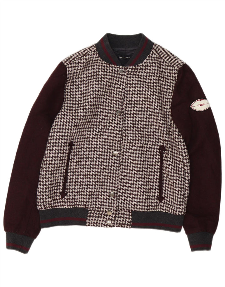 Zara Womens Oversized Varsity Jacket UK 10 Small Brown Houndstooth