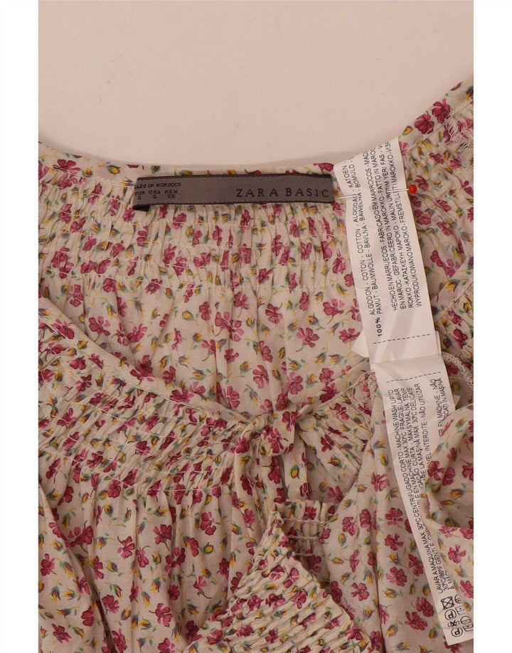 Blusa feminina Zara Top UK 10 pequeno algodão floral branco