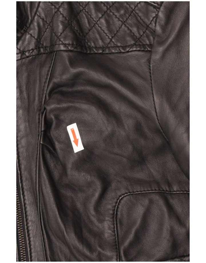Jaqueta de couro militar feminina vintage Reino Unido 10 couro preto pequeno