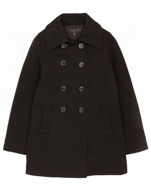 Zara Casaco feminino duplo breasted UK 10 pequeno lã preta